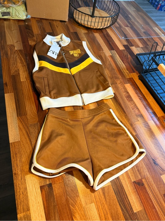 Zara Pants - Zara Retro Sport Copenhagen 1987 brown and yellow vest and shorts set